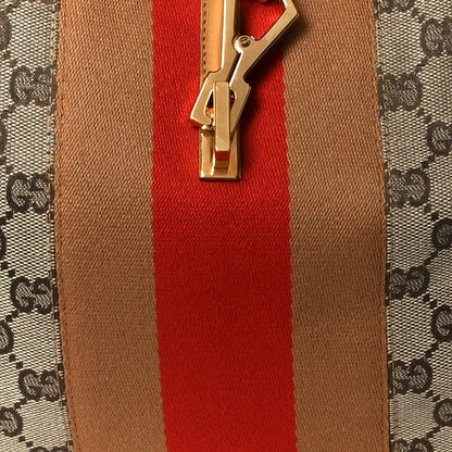 Gucci Monogram Lobster Clasp Jackie O Hobo Red Beige 8 of 10