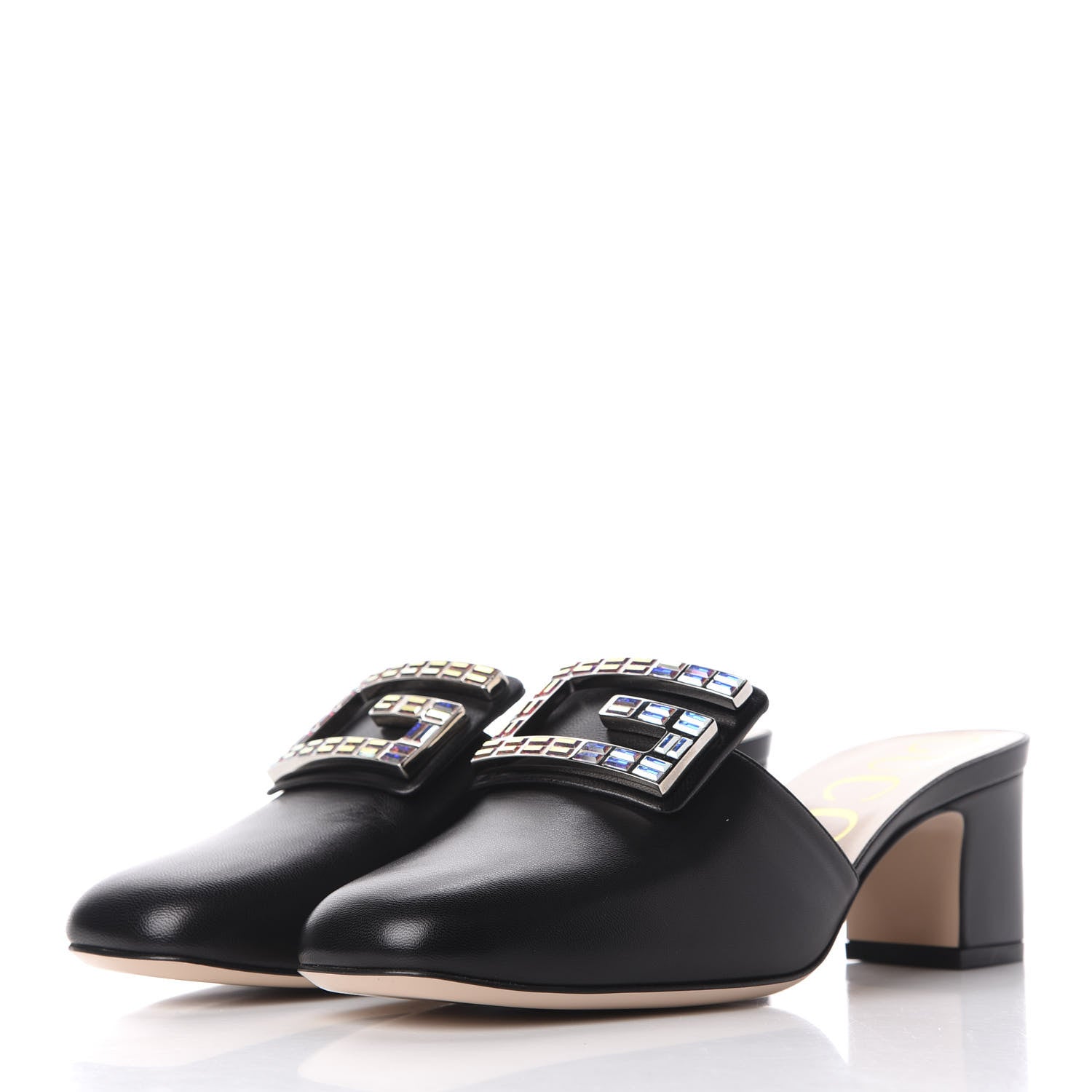 Gucci Malaga Kid Crystal Square G Madelyn 60mm Mules 37.5 Black 2 of 11