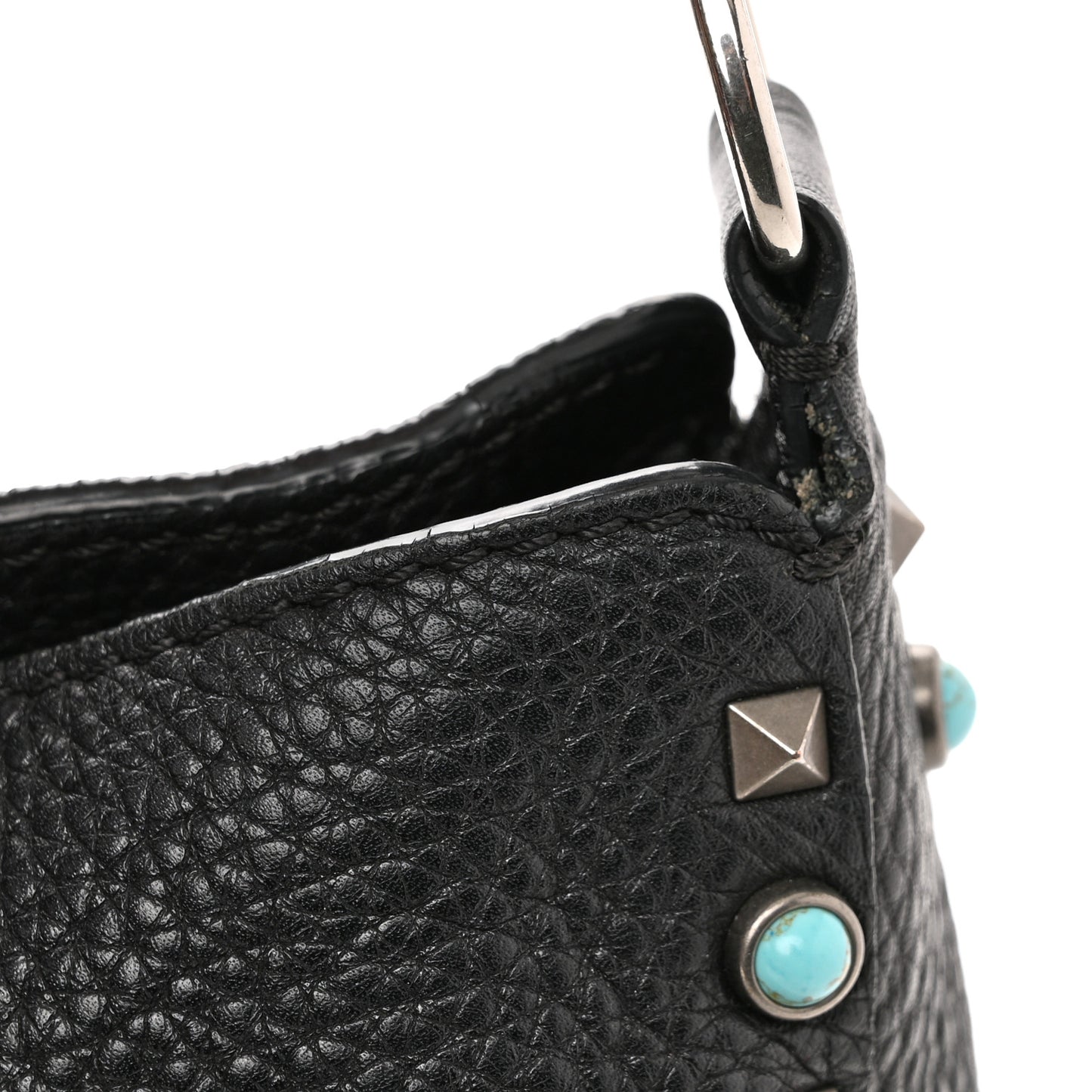 Pebbled Calfskin Tribal Small Guitar Strap Rockstud Rolling Flip-Lock Messenger Bag Black