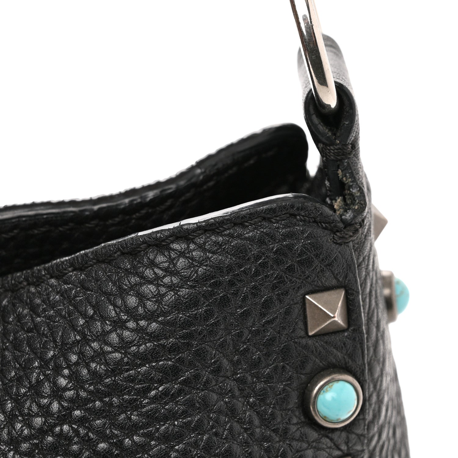 Valentino Garavani Pebbled Calfskin Tribal Small Guitar Strap Rockstud Rolling Flip-Lock Messenger Bag Black 10 of 10