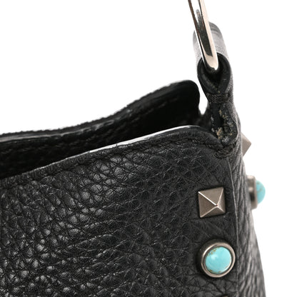 Valentino Garavani Pebbled Calfskin Tribal Small Guitar Strap Rockstud Rolling Flip-Lock Messenger Bag Black 10 of 10