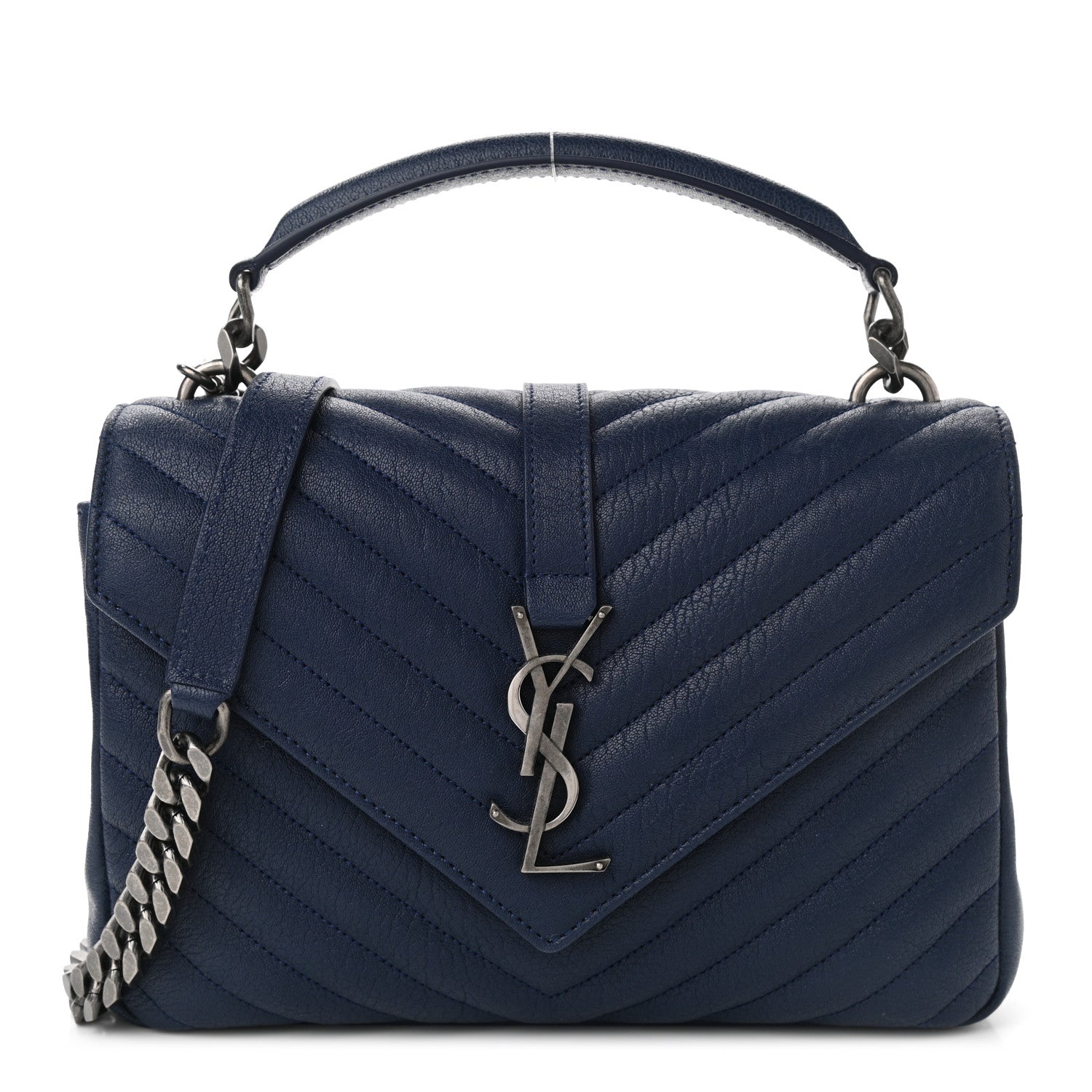 Saint Laurent Sheepskin Matelasse Monogram Medium College Bag Navy 1 of 10
