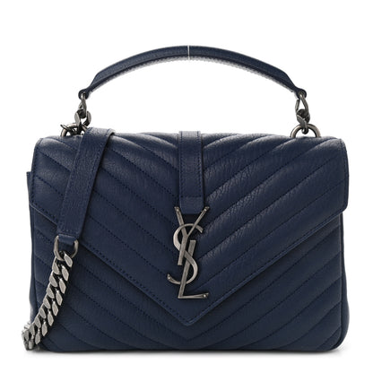 Saint Laurent Sheepskin Matelasse Monogram Medium College Bag Navy 1 of 10