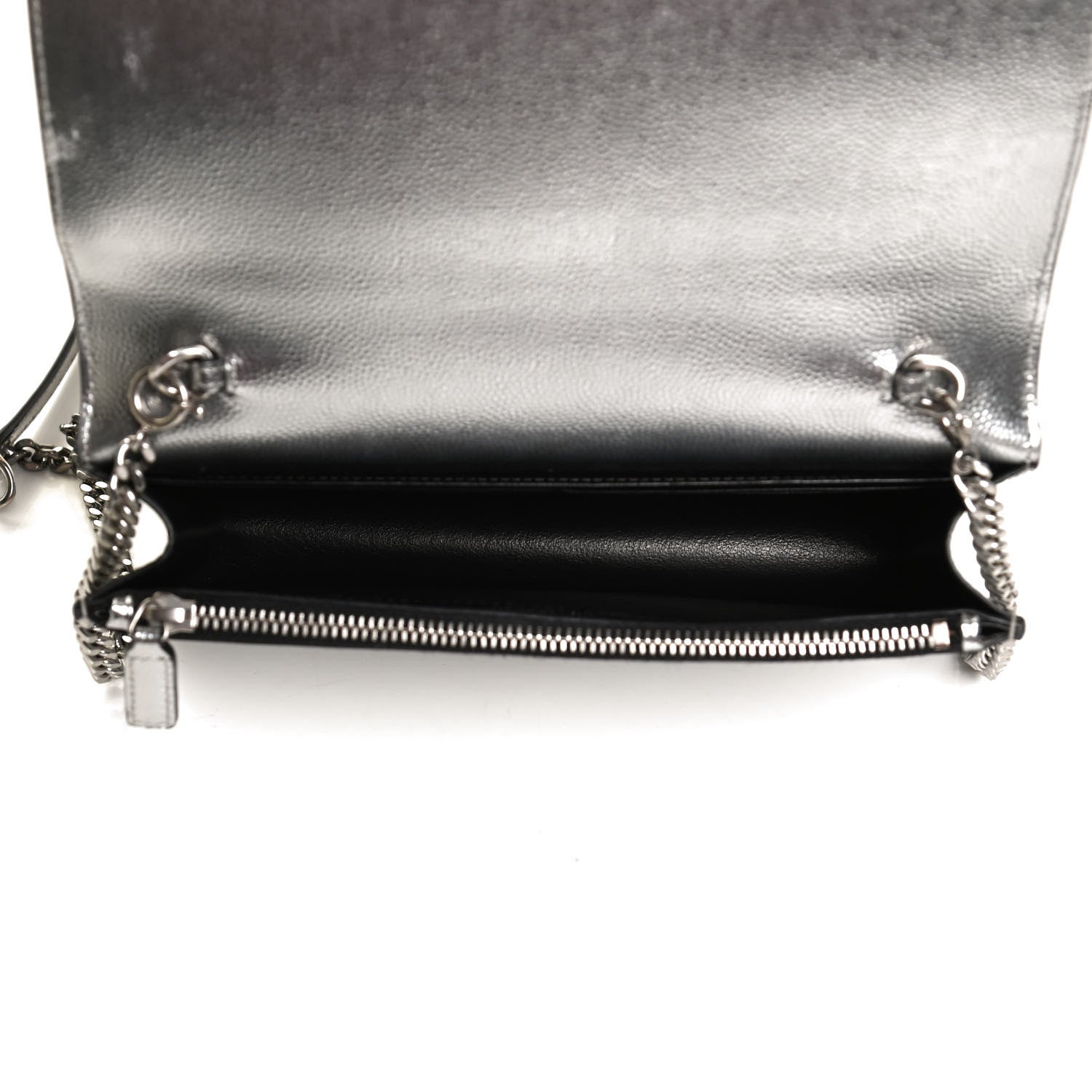 Saint Laurent Metallic Grain De Poudre Kate Monogram Tassel Chain Wallet Silver 5 of 10