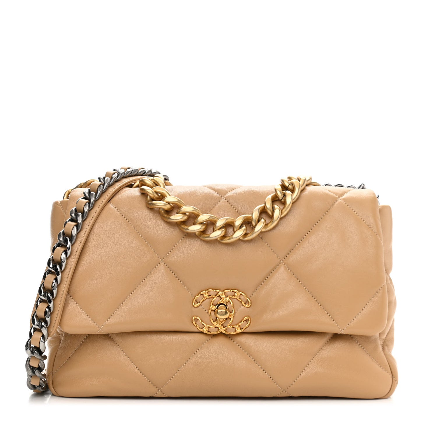 Goatskin Quilted Large Chanel 19 Flap Beige