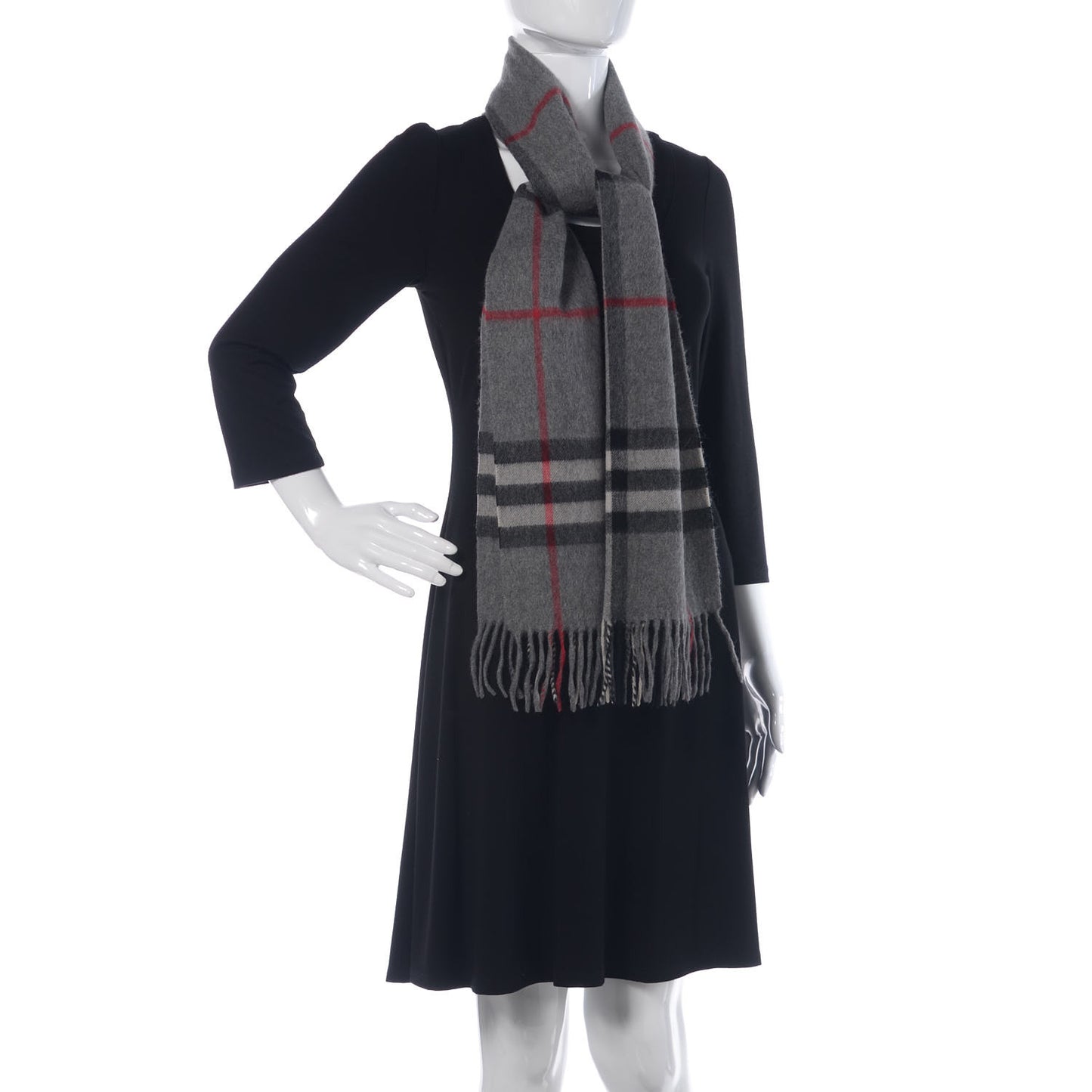 Cashmere Giant Check Fringe Scarf Grey