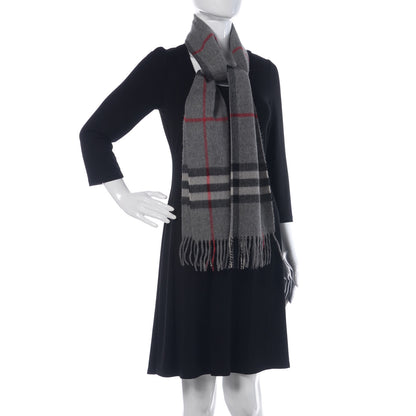 Burberry Cashmere Giant Check Fringe Scarf Grey 2 of 4