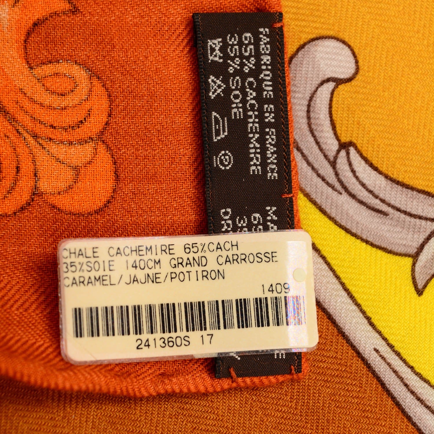 Hermes Cashmere Silk Grand Carrosse Shawl 140 Caramel Jaune Potiron 5 of 5