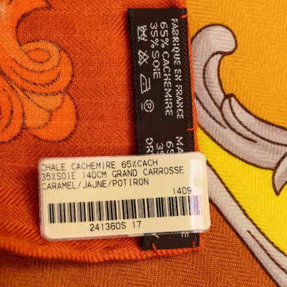 Hermes Cashmere Silk Grand Carrosse Shawl 140 Caramel Jaune Potiron 5 of 5