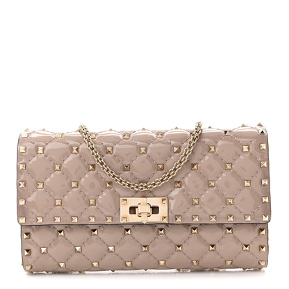 Valentino Garavani Patent Rockstud Spike Wallet on Chain Poudre 1 of 9