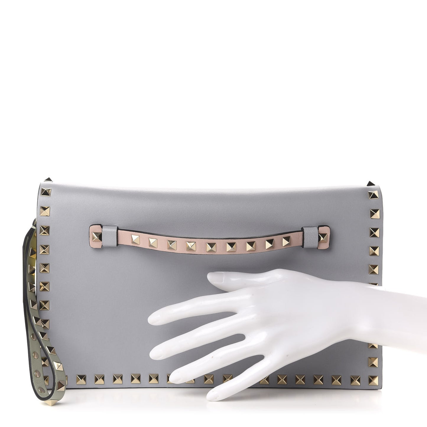 Nappa Watercolor Rockstud Wristlet Clutch Rose Green Yellow Sky