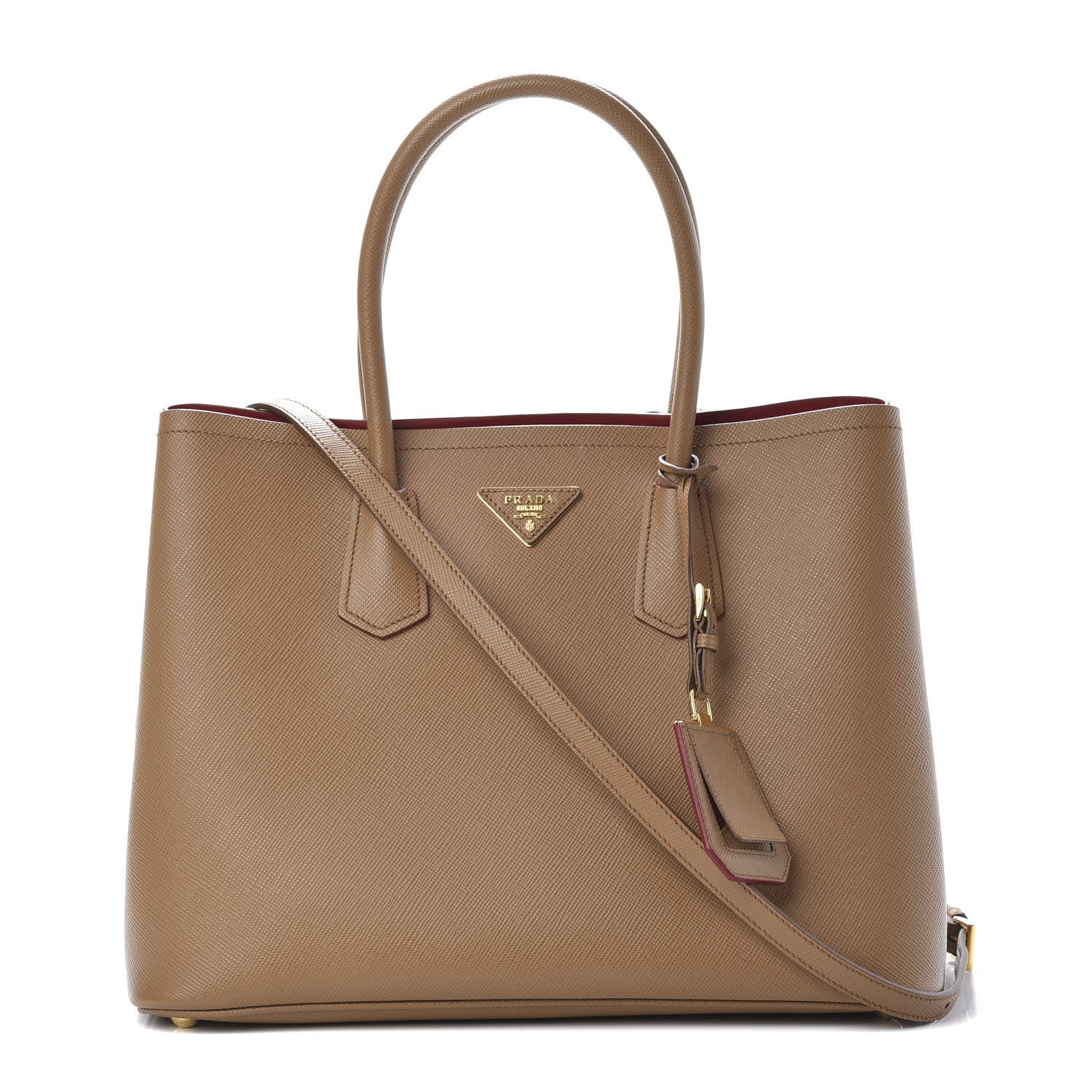 Prada Saffiano Cuir Medium Double Bag Caramel Fuoco 1 of 10