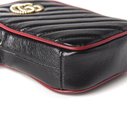 Gucci Vintage Effect Calfskin Matelasse Diagonal Mini Torchon GG Marmont Crossbody Bag Black Romantic Cherry 6 of 9