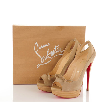 Christian Louboutin Suede Calfskin Maleva 150 Platform Peep Toe Pumps 40 Pomice 9 of 10