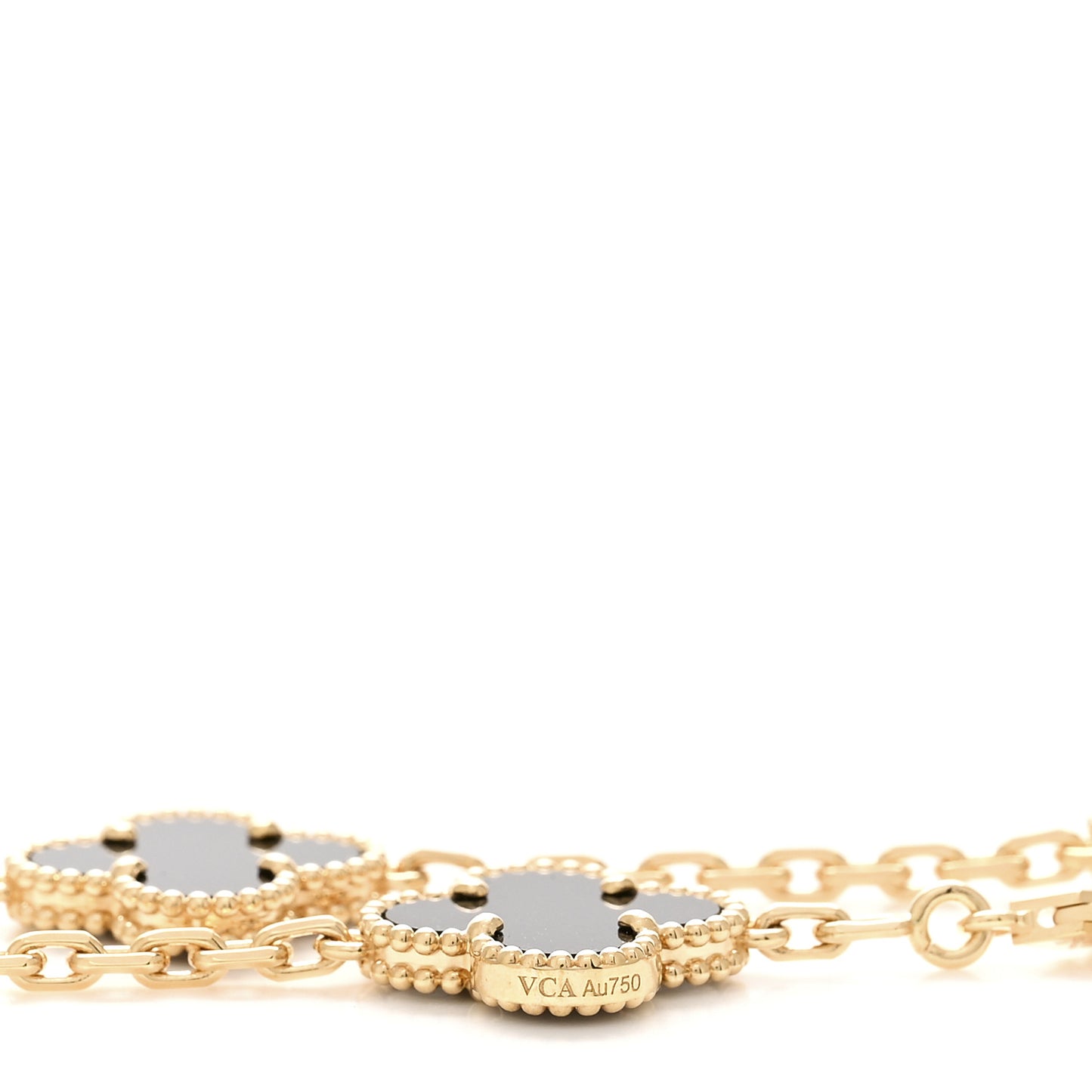 18K Yellow Gold Black Onyx 10 Motifs Vintage Alhambra Necklace