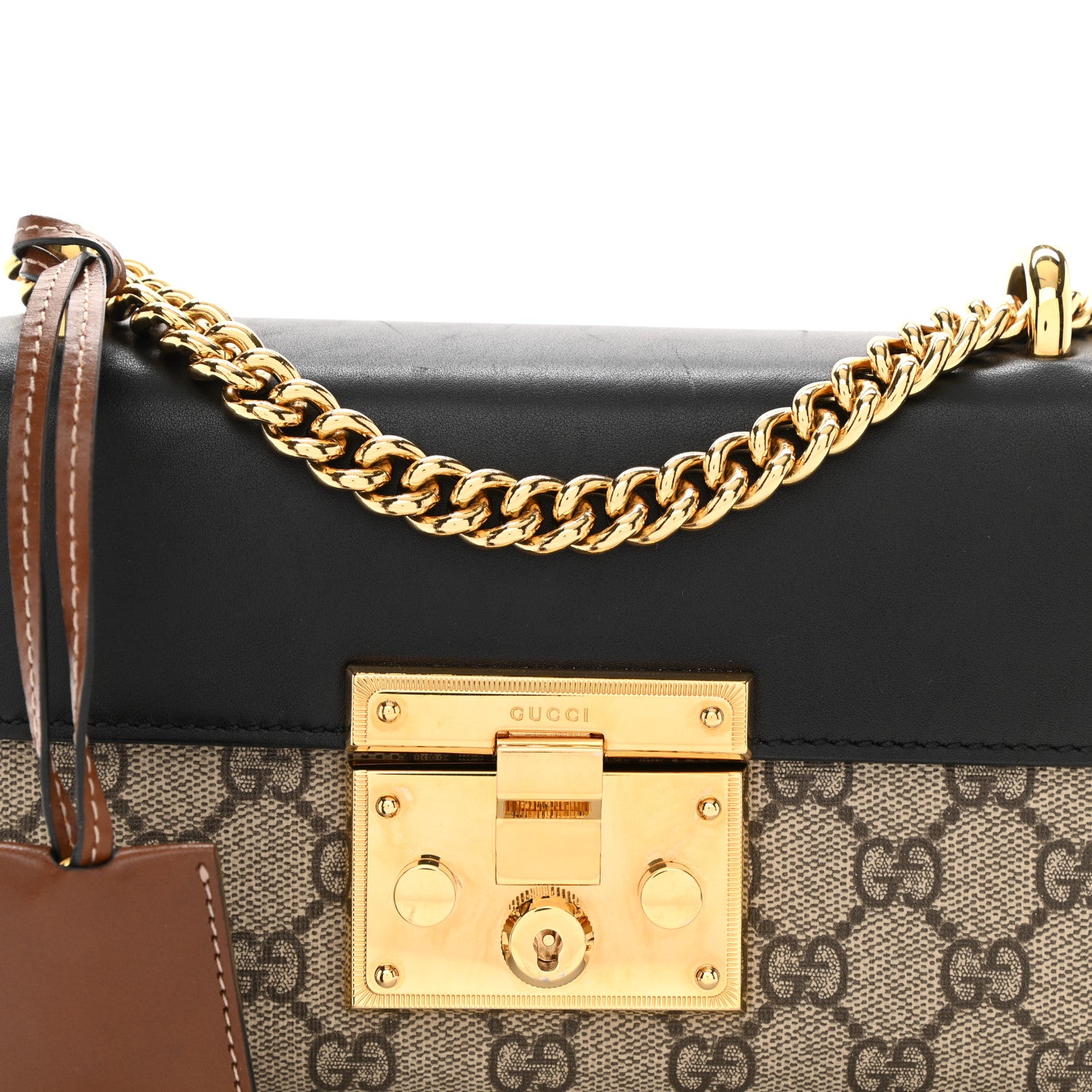 Gucci GG Supreme Monogram Calfskin Small Padlock Shoulder Bag Beige Black Cuir 8 of 15