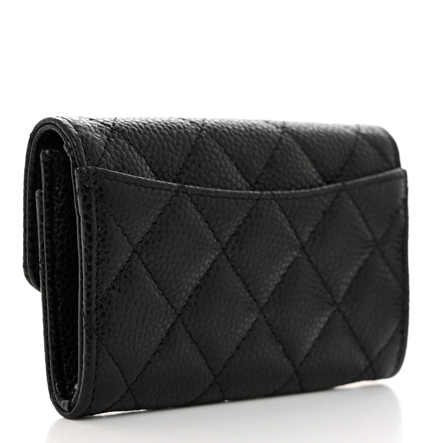Caviar Quilted Flap Card Holder Wallet Black
