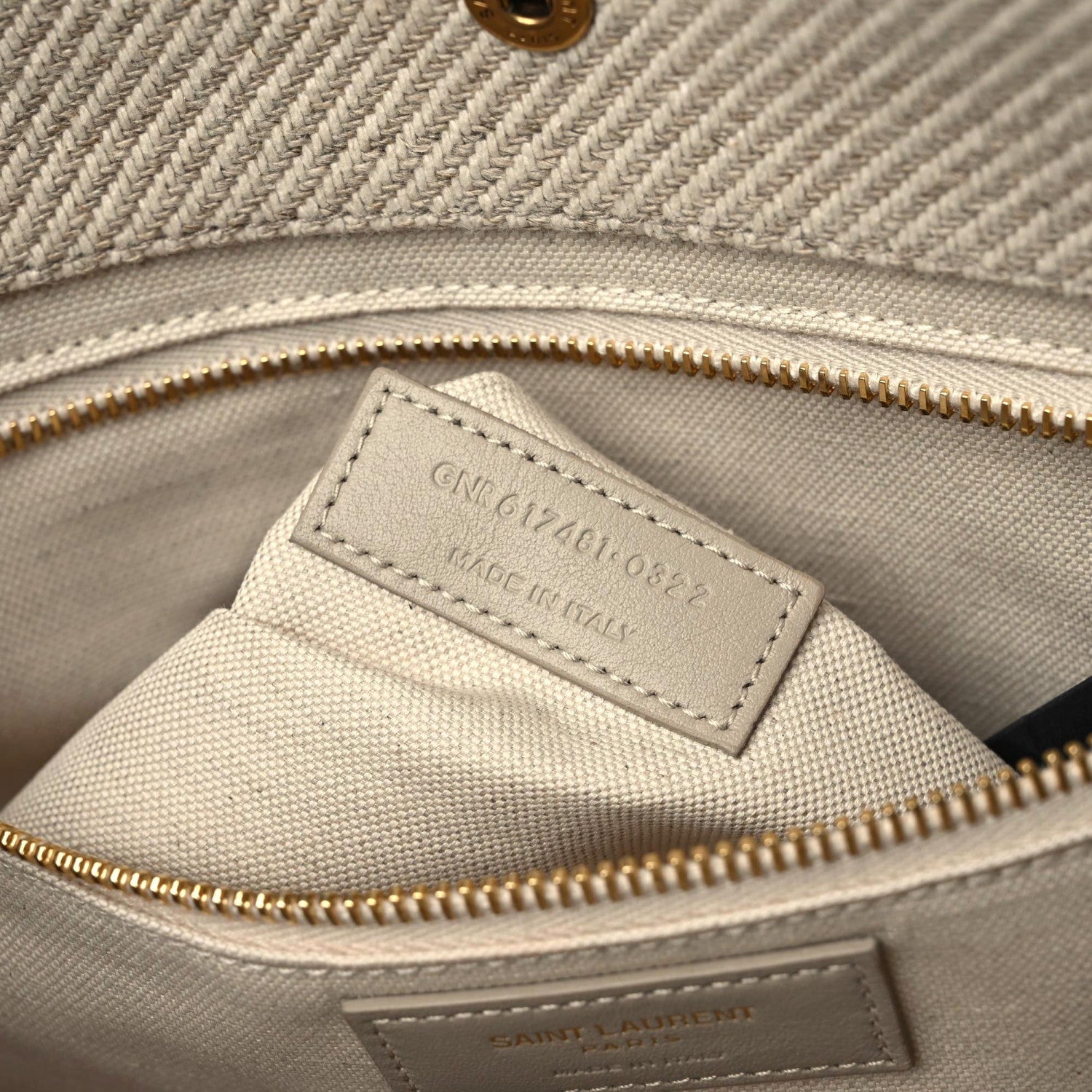 Saint Laurent Linen Calfskin Small Rive Gauche Tote Beige Sea Salt 16 of 17