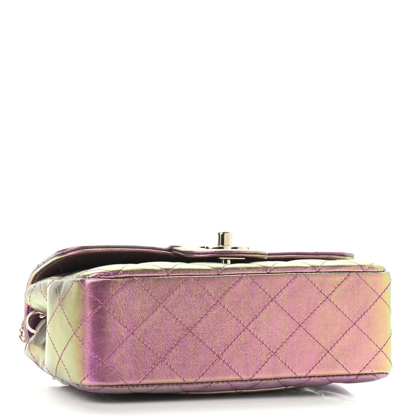 Iridescent Lambskin Quilted Mini Rectangular Flap Purple