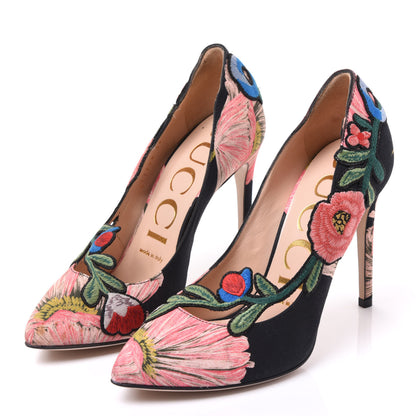 Gucci Canvas Flora Print Ophelia High Heel Pumps 36 Black Pink 2 of 8