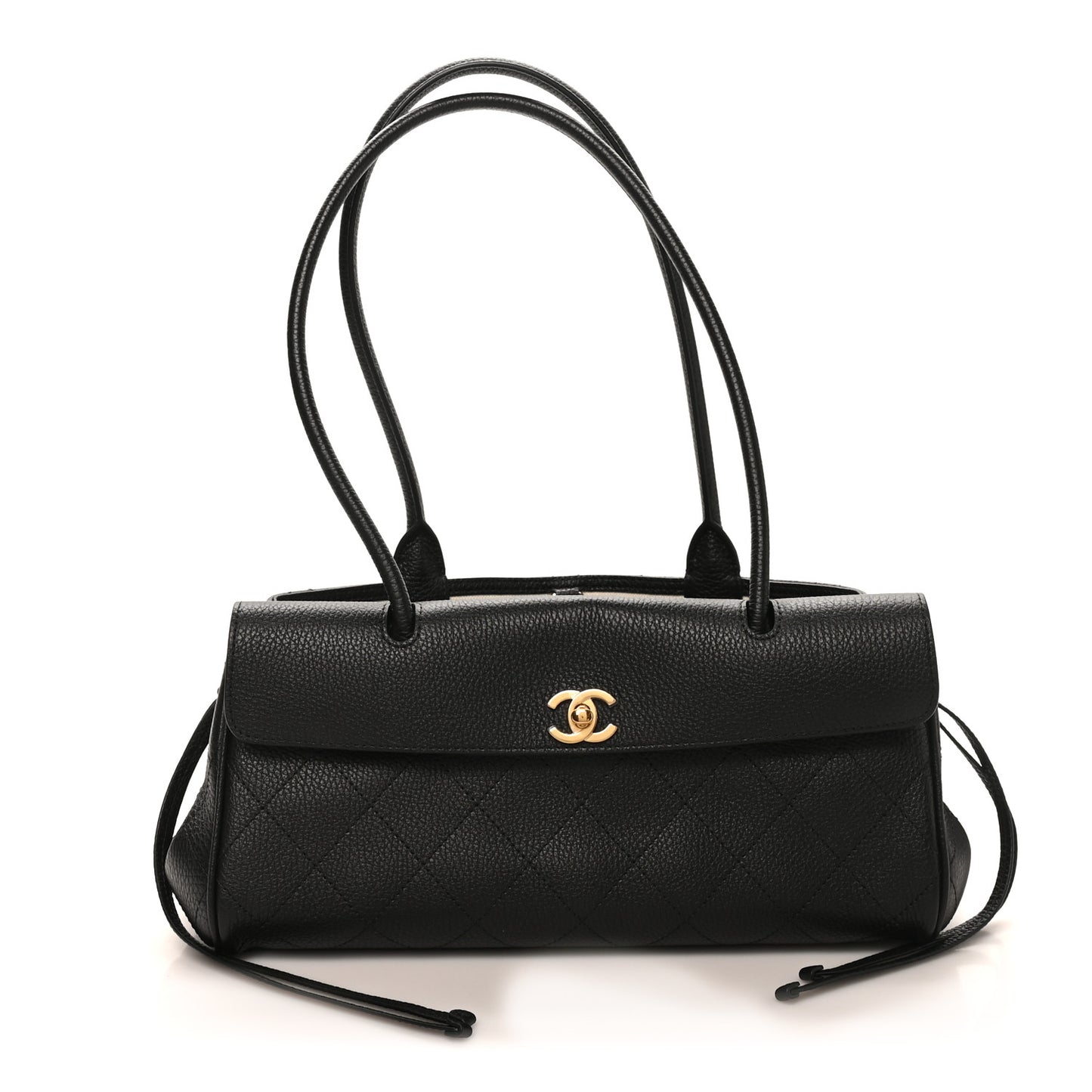 Grained Calfskin Stitched Urban Essentials Small Shopping Bag Black