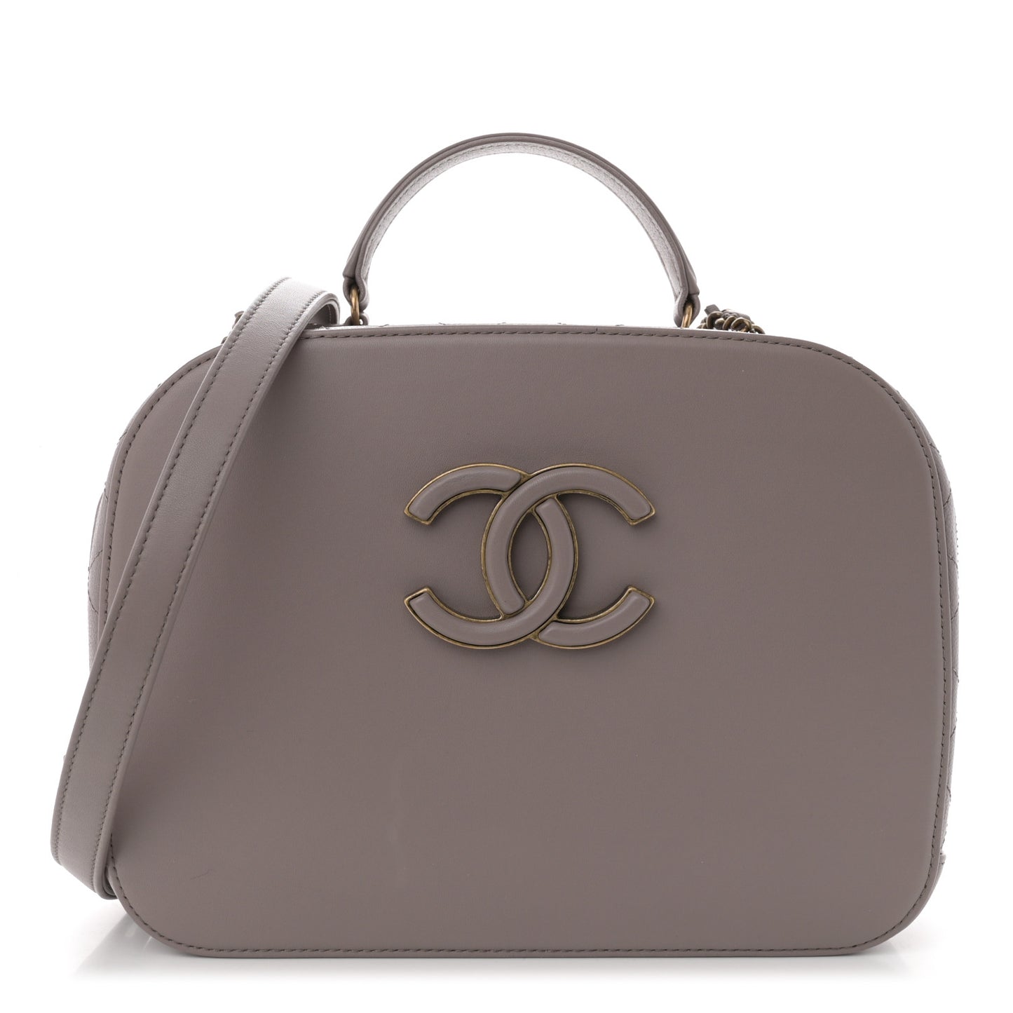 Shiny Calfskin Goatskin Quilted Coco Curve Vanity Grey