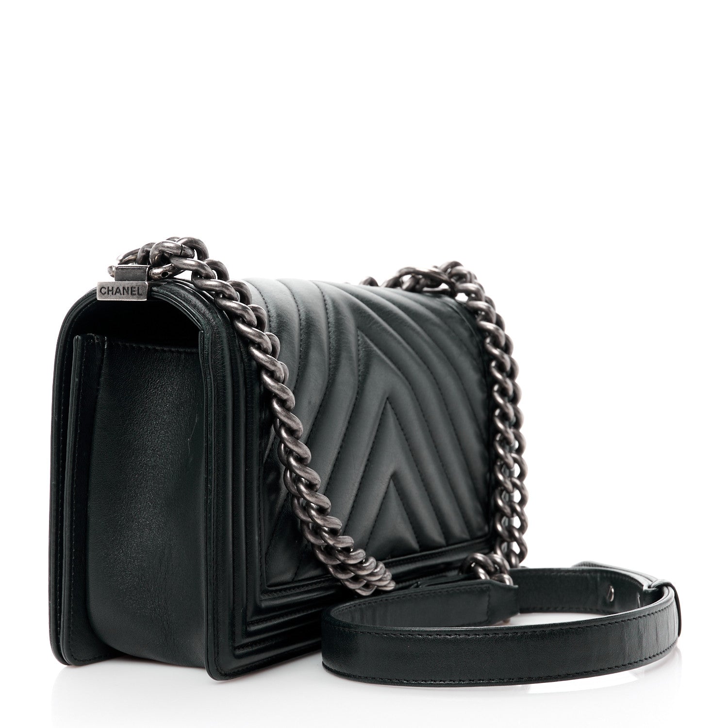 Chanel Lambskin Chevron Quilted Medium Boy Flap Black 3 of 12