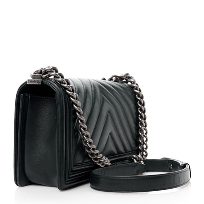 Chanel Lambskin Chevron Quilted Medium Boy Flap Black 3 of 12