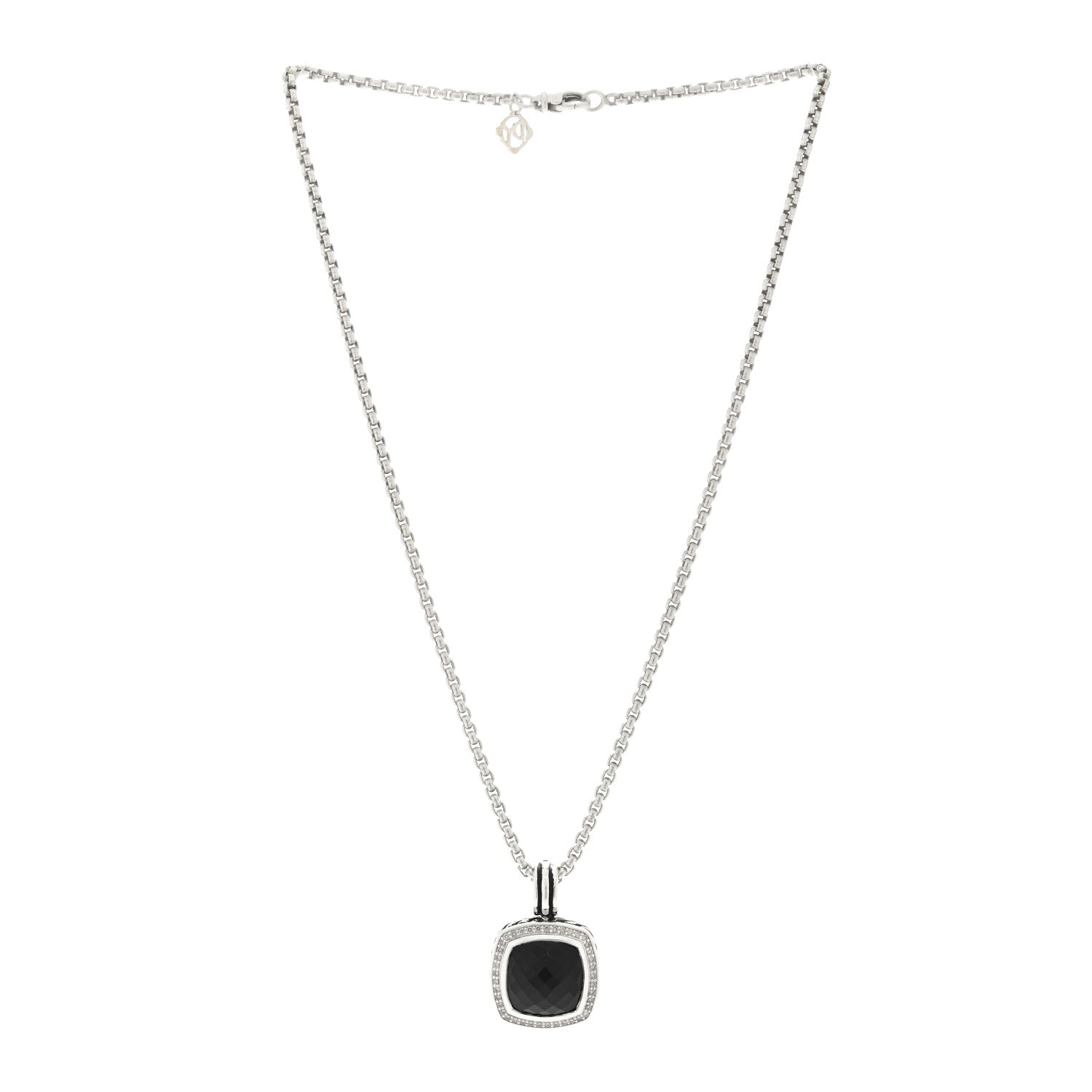 David Yurman Sterling Silver Diamond Black Onyx 11mm Albion Pendant Necklace 2 of 4