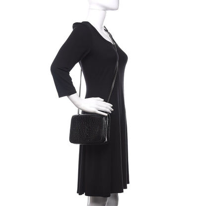 Saint Laurent Crocodile Embossed Lambskin Matelasse Monogram Niki Chain Wallet Black 2 of 9