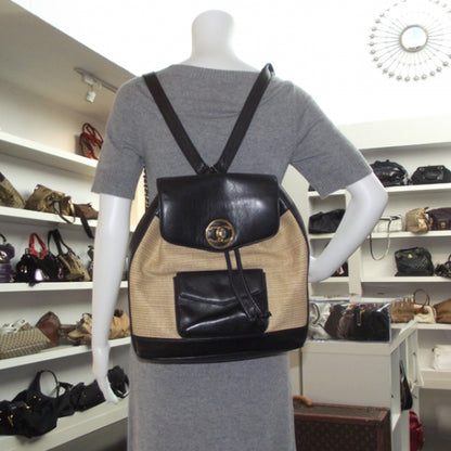 Chanel Leather Straw Backpack 2 of 9