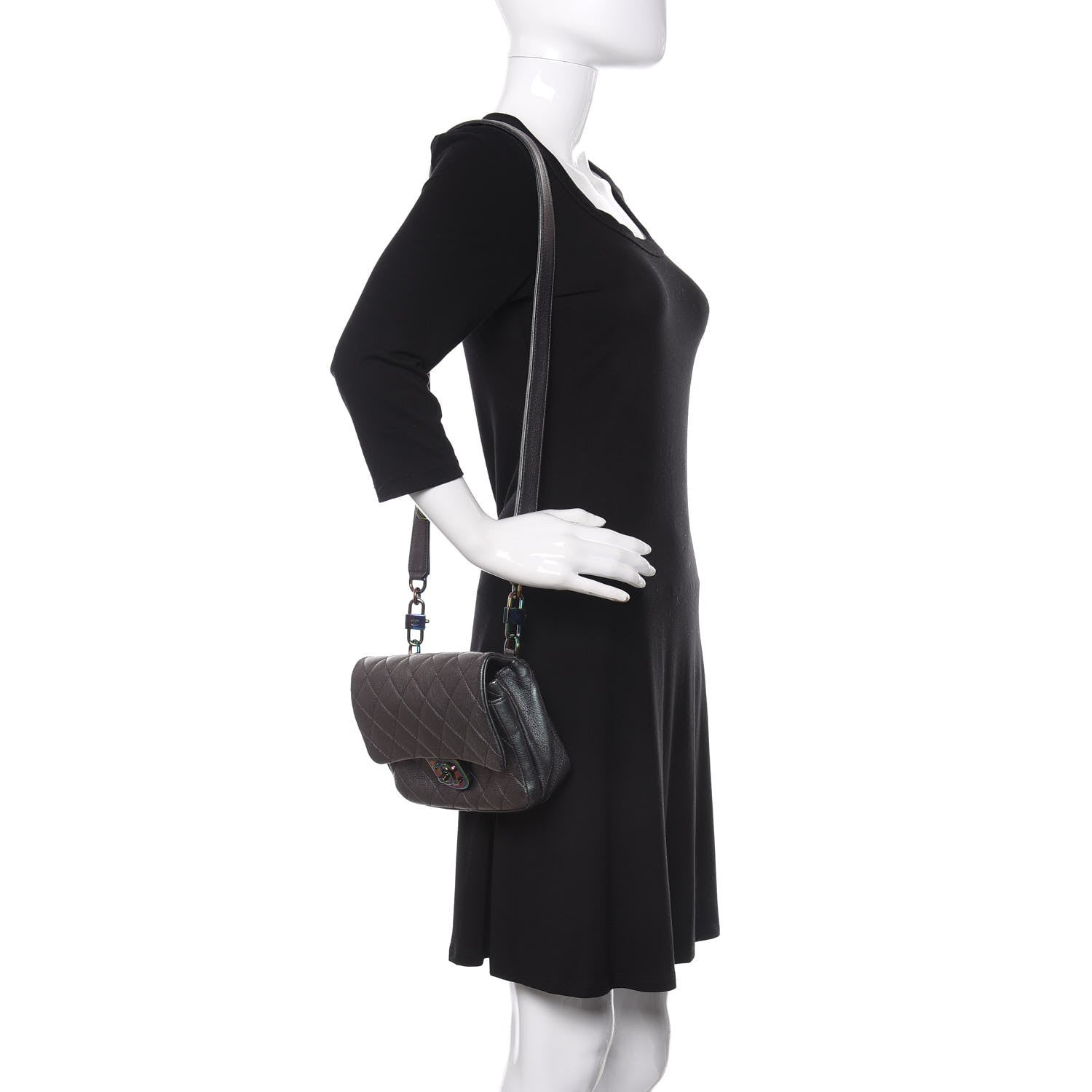 Chanel Iridescent Goatskin Quilted Small Double Carry Waist Chain Flap Purple 2 of 10