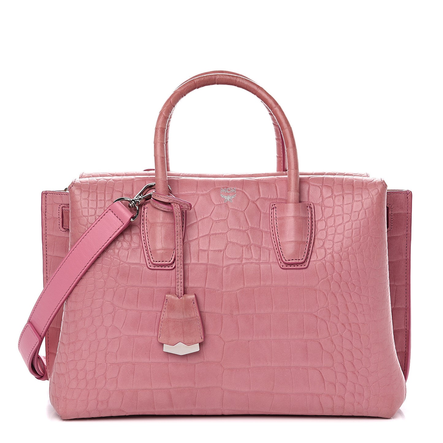 Calfskin Crocodile Embossed Medium Milla Tote Pink
