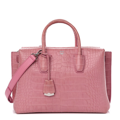 MCM Calfskin Crocodile Embossed Medium Milla Tote Pink 1 of 12