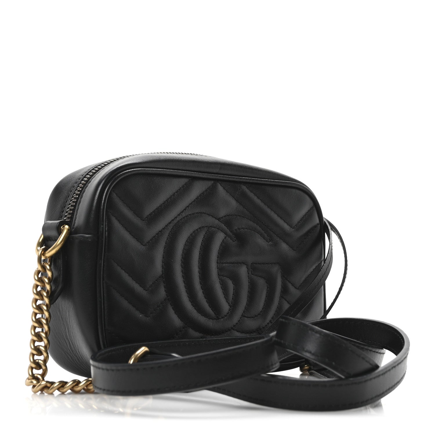 Gucci Calfskin Matelasse Mini GG Marmont Chain Shoulder Bag Black 3 of 10