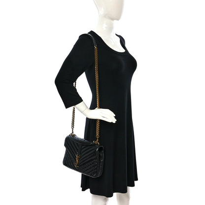 Saint Laurent Cracked Shiny Calfskin Matelasse Chevron Monogram Medium College Bag Black 2 of 9