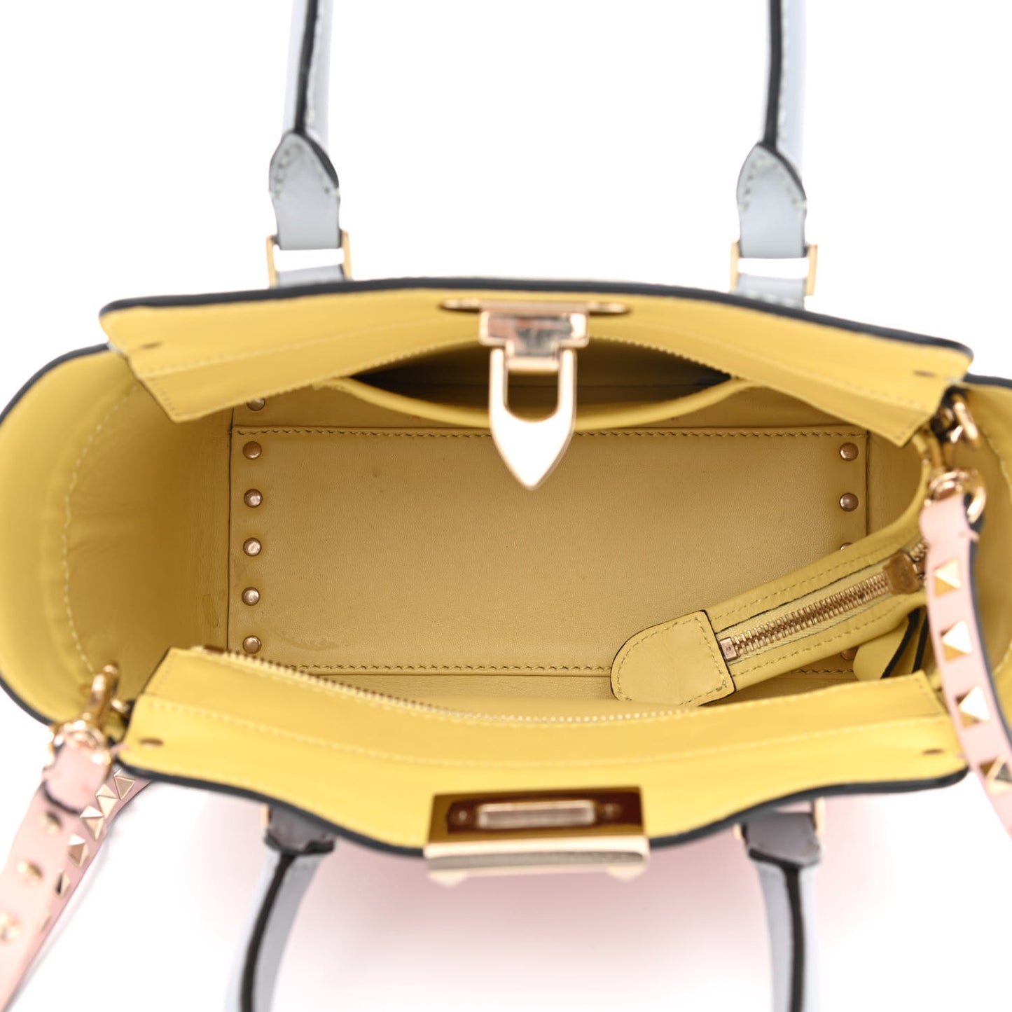 Vitello Watercolor Mini Rockstud Double Handle Tote Rose Green Yellow Sky