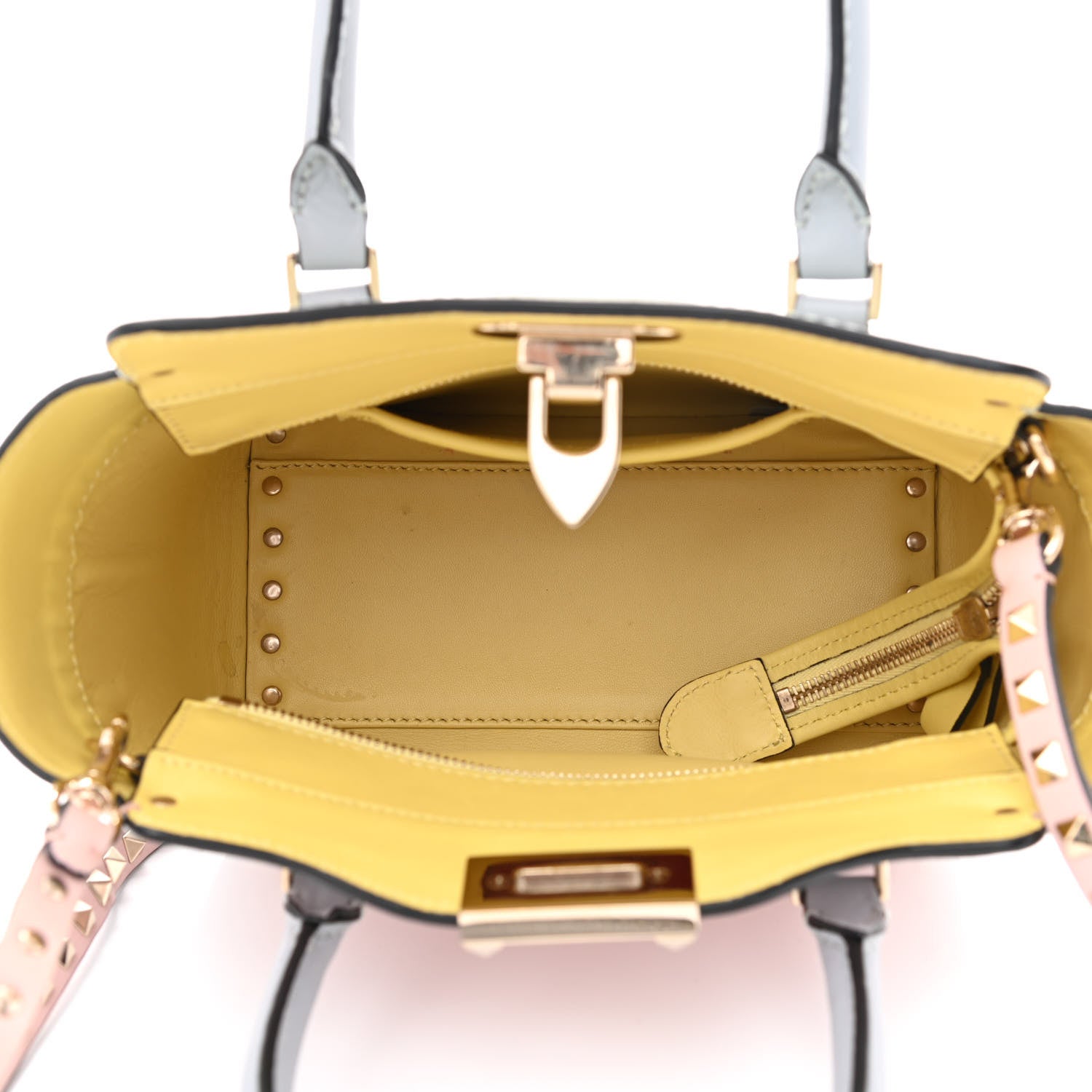 Valentino Garavani Vitello Watercolor Mini Rockstud Double Handle Tote Rose Green Yellow Sky 5 of 13
