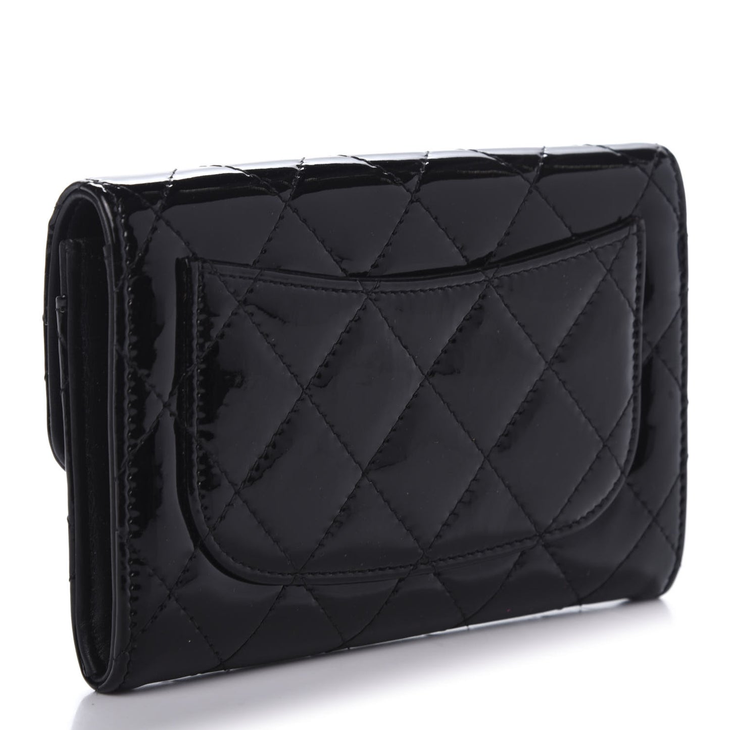 Patent Quilted Small Flap Wallet Black