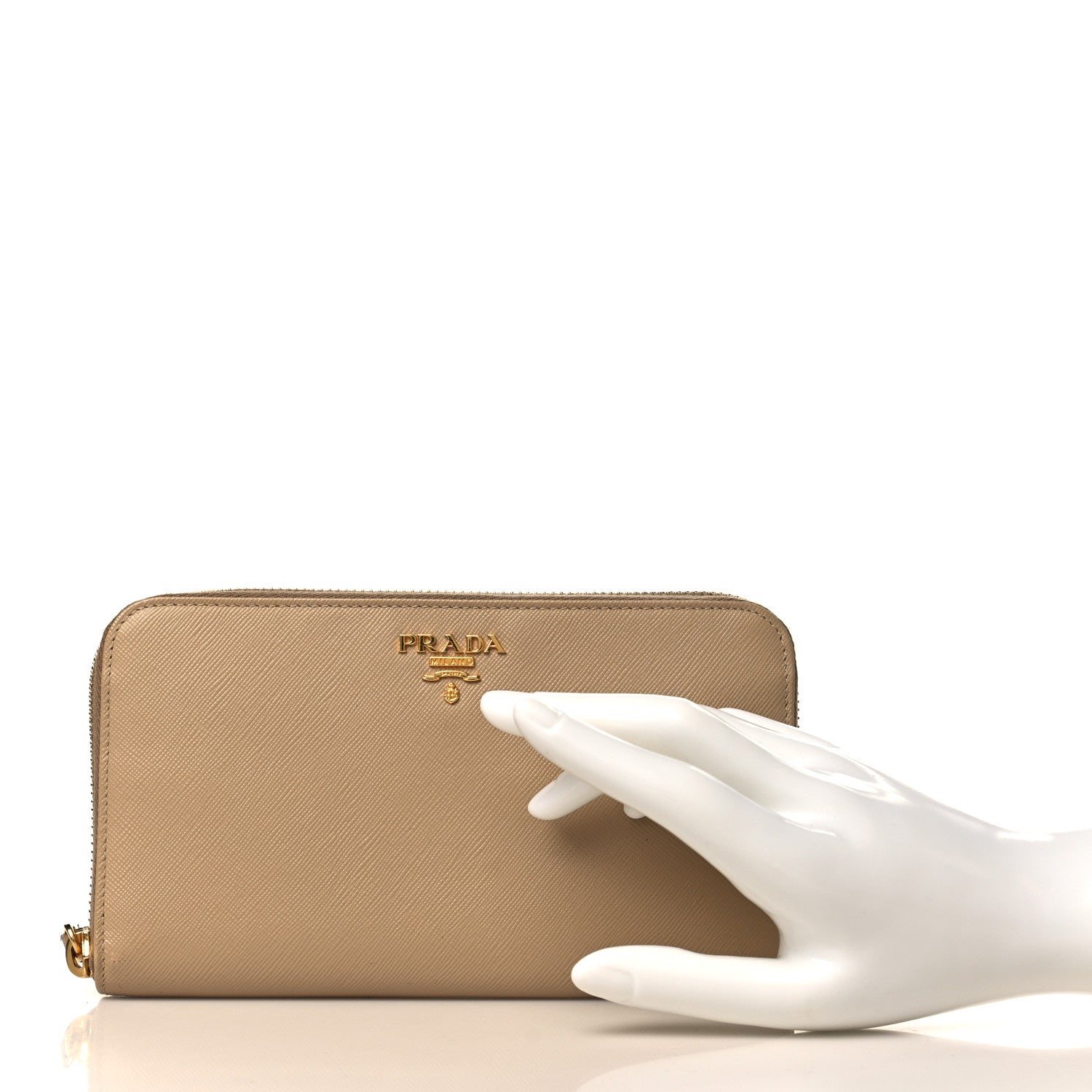 Prada Saffiano Metal Zip Around Wallet Sabbia 2 of 7