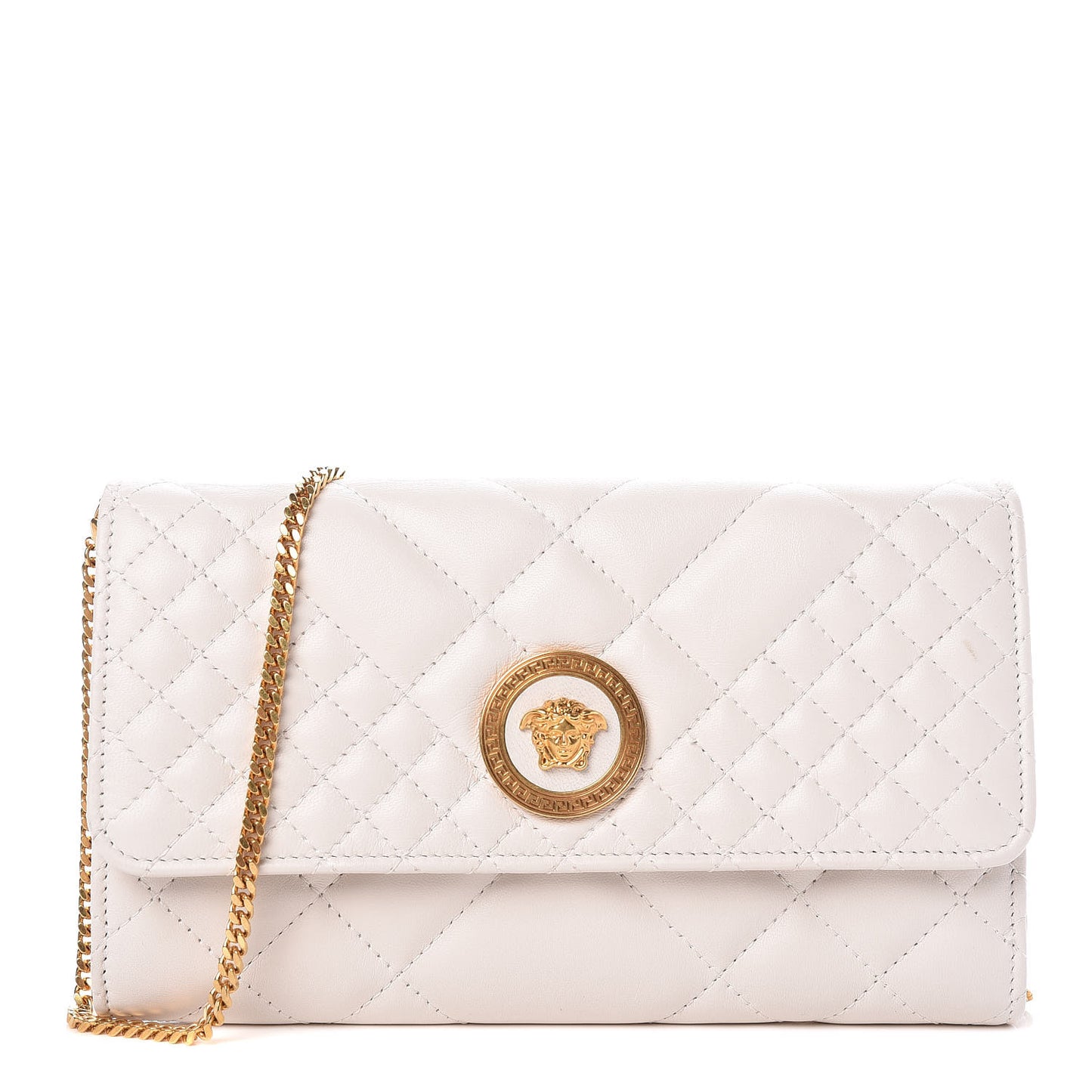 Calfskin Icon Quilted Wallet On Chain Crossbody White