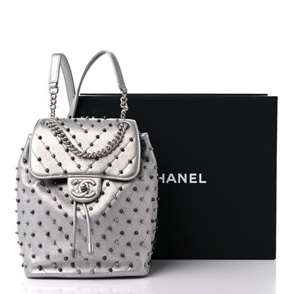 Chanel Metallic Lambskin Chevron Quilted Studded Stud Wars Backpack Silver 11 of 11