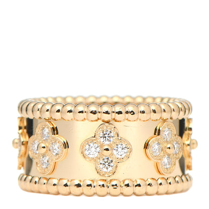 Van Cleef & Arpels 18K Yellow Gold Diamond Perlee Clovers Ring 52 6 1 of 4