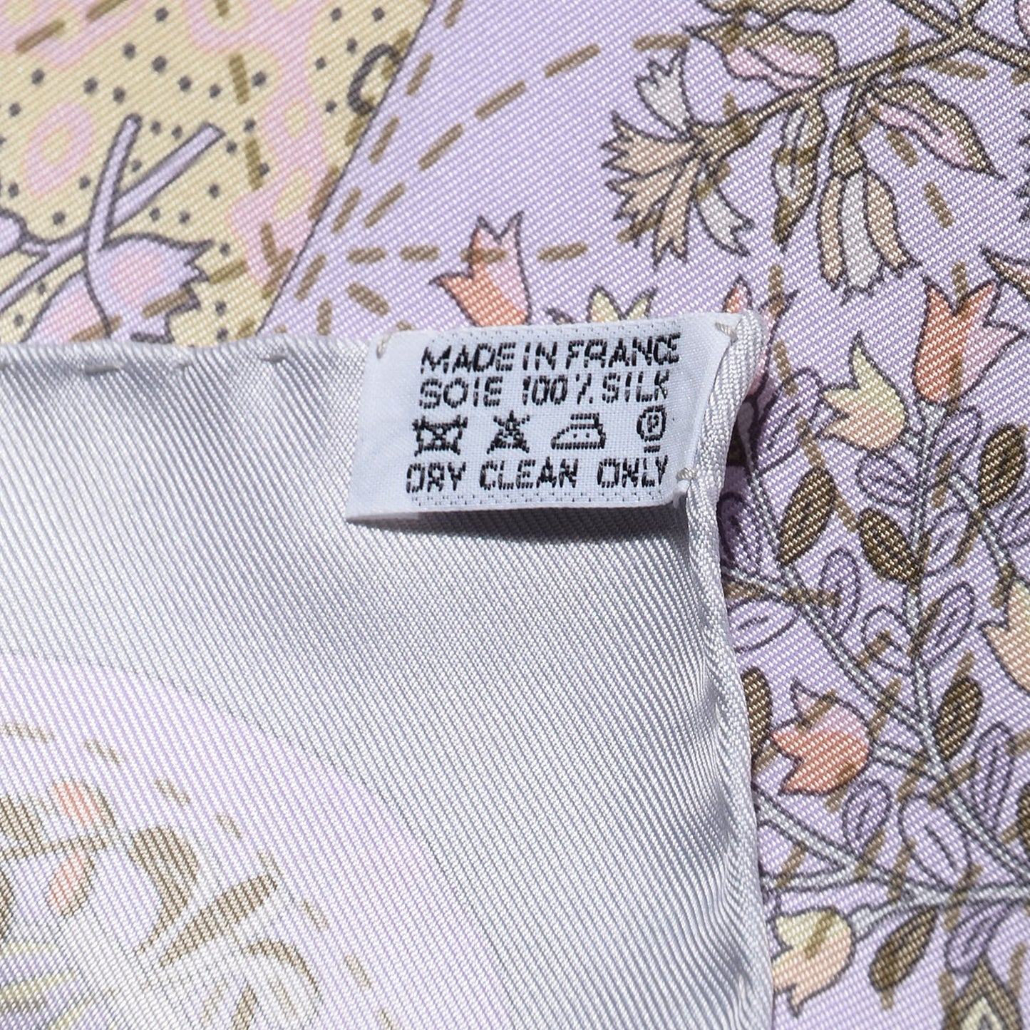Silk Pique Fleuri de Provence Scarf 90 Gris Perle Rose Poudre