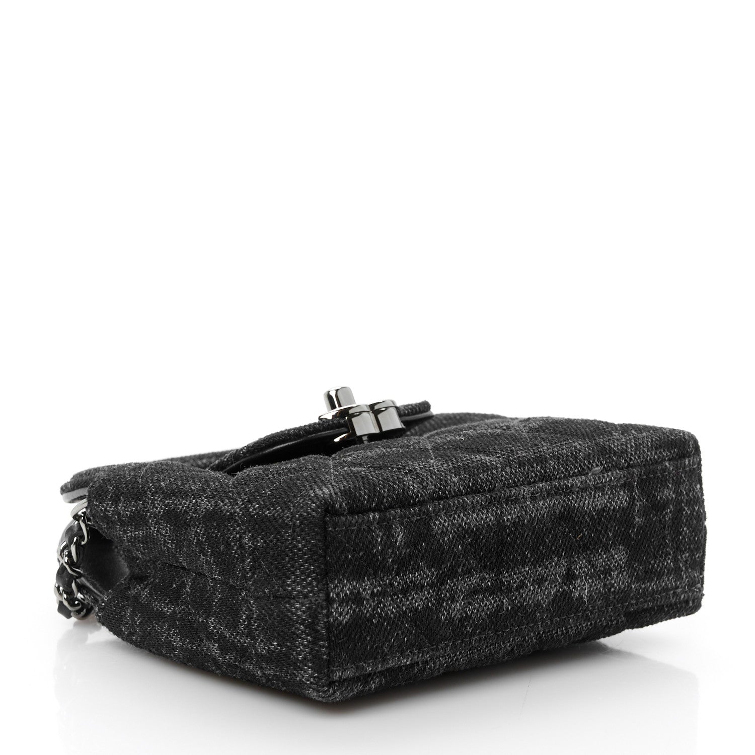Chanel Printed Denim Quilted Mini Nano Kelly Shopper Black Grey 4 of 10