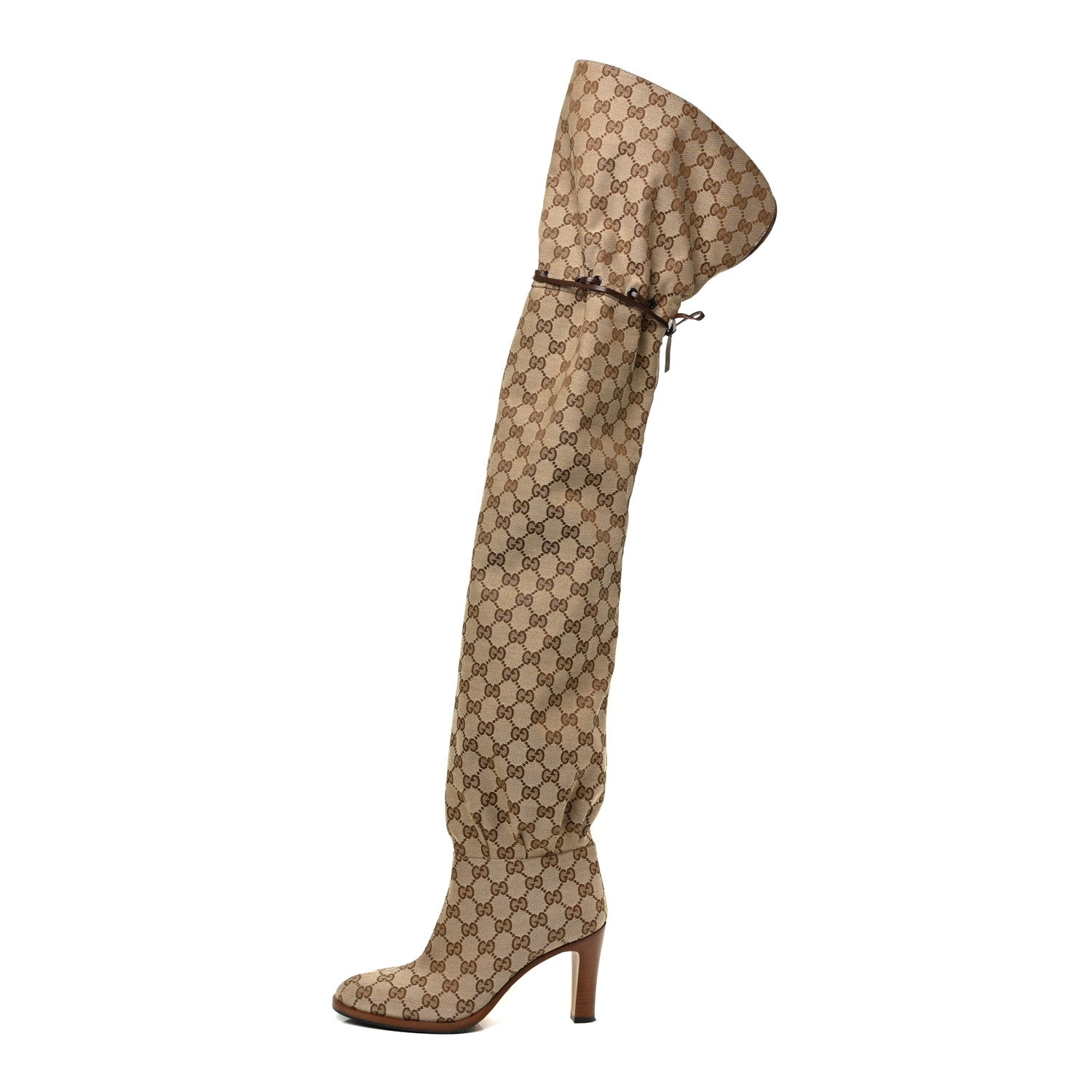 Gucci Monogram Over the Knee Boots 37.5 Beige Ebony 1 of 11