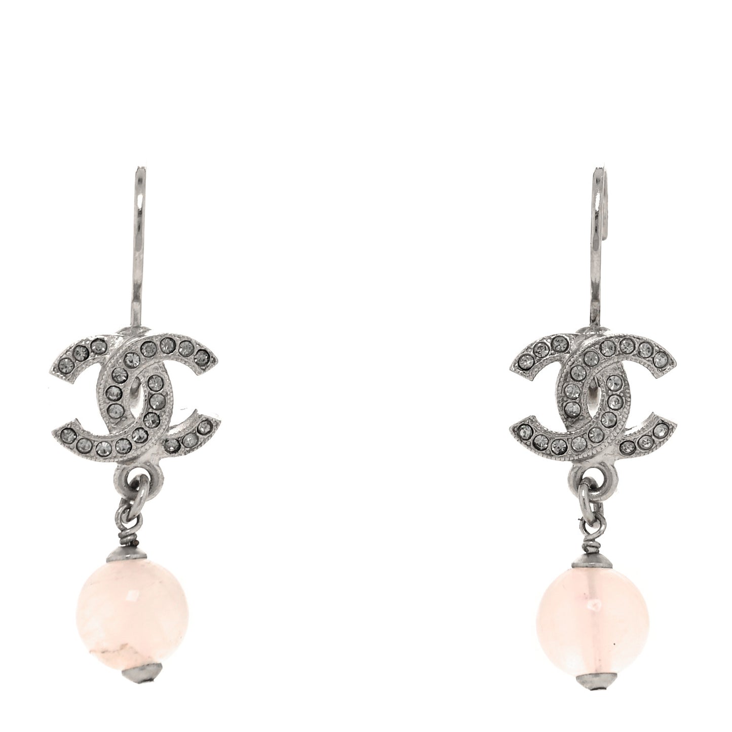 Crystal CC Drop Clip On Earrings Silver Light Pink