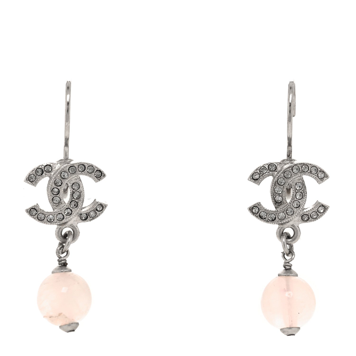 Chanel Crystal CC Drop Clip On Earrings Silver Light Pink 1 of 4