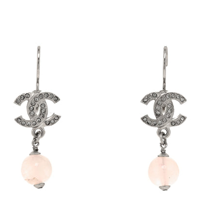 Chanel Crystal CC Drop Clip On Earrings Silver Light Pink 1 of 4
