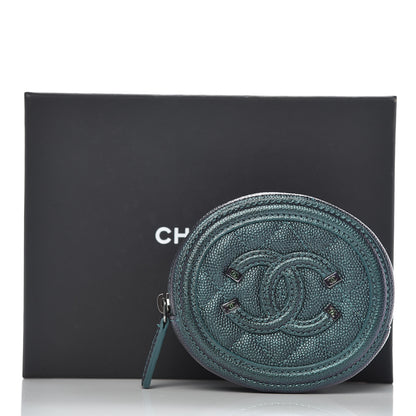 Chanel Iridescent Caviar Quilted Filigree Zip Around Classic Coin Purse Dark Turquoise 8 of 8